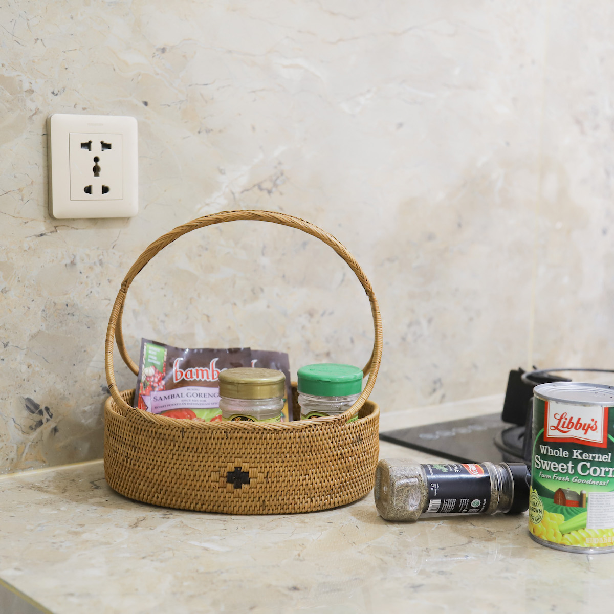 花籠持手付きLサイズ (OVL245) Rosily(ロージリー) バリ島 アタかご雑貨