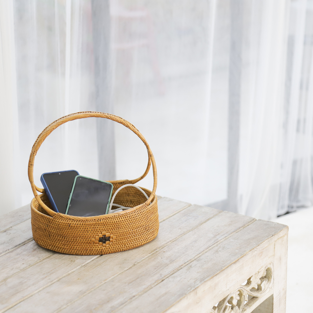 花籠持手付きLサイズ (OVL245) Rosily(ロージリー) バリ島 アタかご雑貨