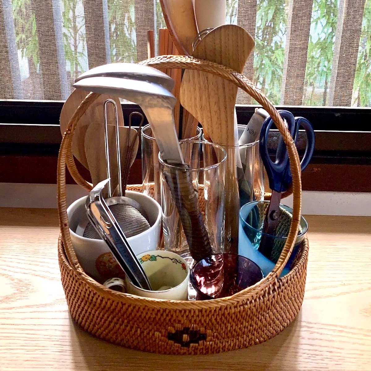 ama　花籠 花籠持手付きLサイズ (OVL245) Rosily(ロージリー) バリ島 アタかご雑貨